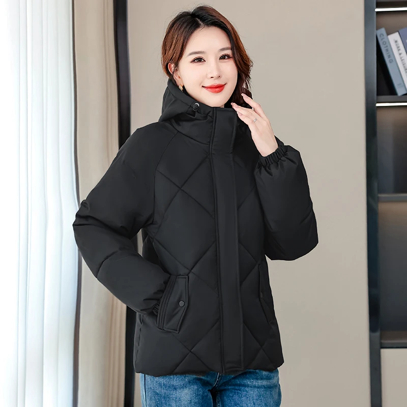 Women's Winter Thiened down Cotton Jaet Warm Coat Loose Fit ort Sle Hooded Small Cotton Padded Korean Version