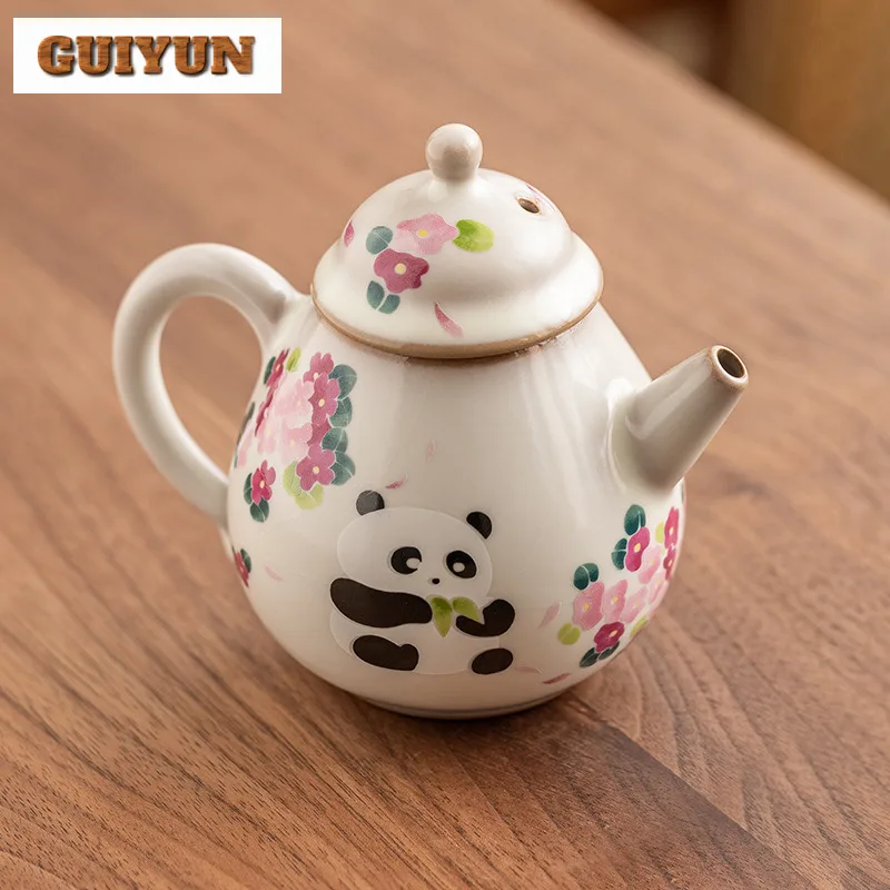 120ml Cute Panda Pear Shaped Teapot Handmade Lard Jelly Ru Kiln Mini Pot Chinese Tea Maker Kettle Ladies' Teaware Collection