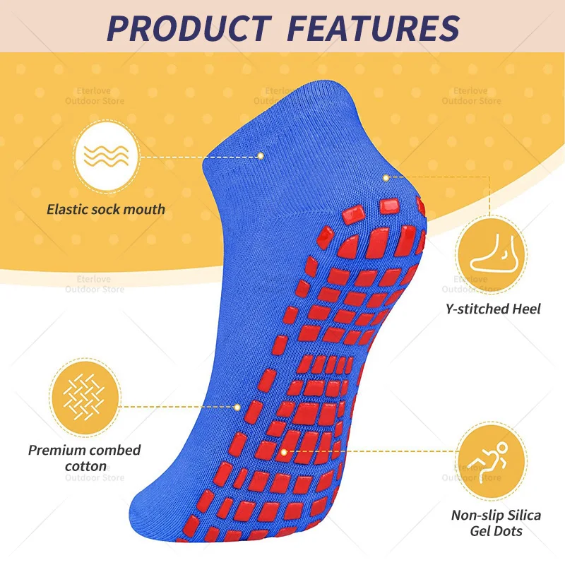 4 Pairs Yoga Pilates Trampoline Women Socks for Adult/Child Silicone Anti-Slip Grip Cotton Socks Floor Foot Massage Ankle Socks