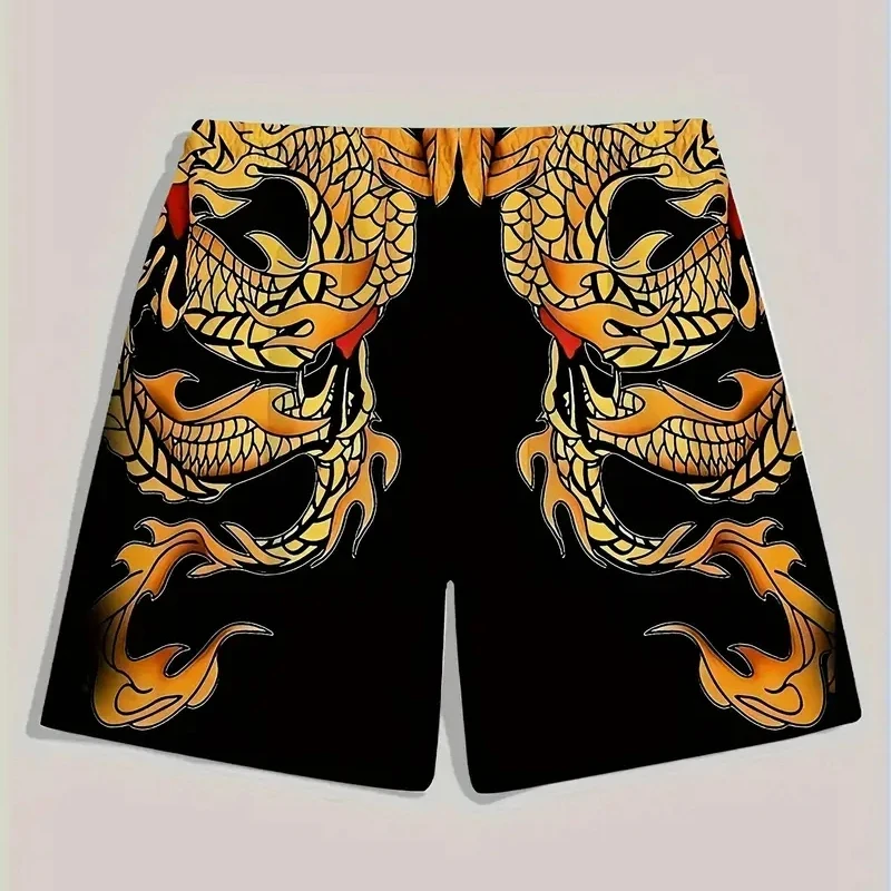 

Ретро шорты с тотемом дракона для мужчин, индивидуальные шорты в стиле Харадзюку, большие спортивные быстросохнущие пляжные шорты для отдыха, лето 2025