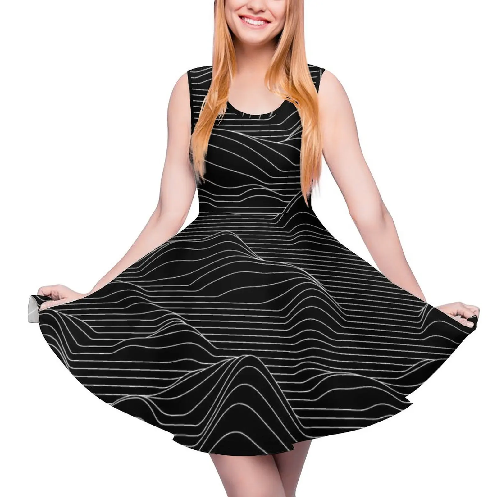 

Vintage Striped Dress Abstract Line Waves Streetwear Dresses Female Kawaii Skate Dress Summer Design Clothing Big Size 4XL 5XL