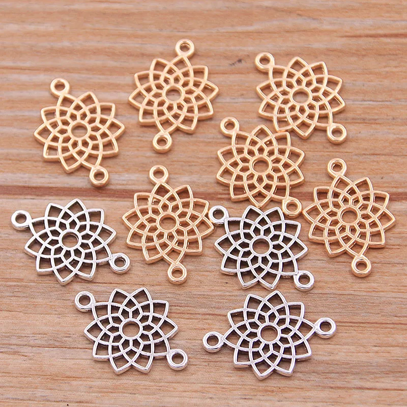 30Pcs 13*20MM Two Color Zinc Alloy Retro Pendants Porous Connectors Linker For DIY Charm Necklace Bracelet Jewelry Accessorie