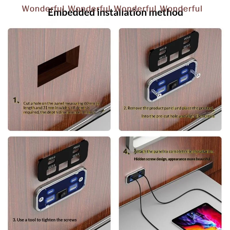 

Wall Mounted USB Outlet Dual PD30 QC30 Fast Charging Socket Charger for Home Office Car Electronics