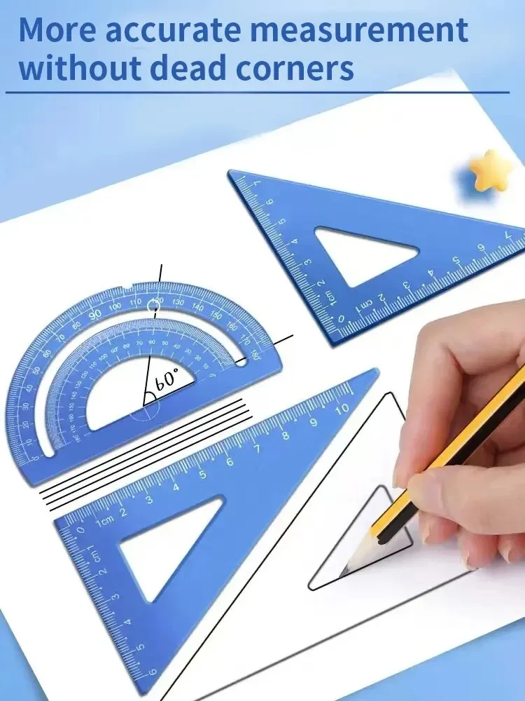 4pcs Metal Drawing Set Transparent Box Student‘s Measuring Ruler Multi-function Kit Korean Stationery Kawaii School Supplies