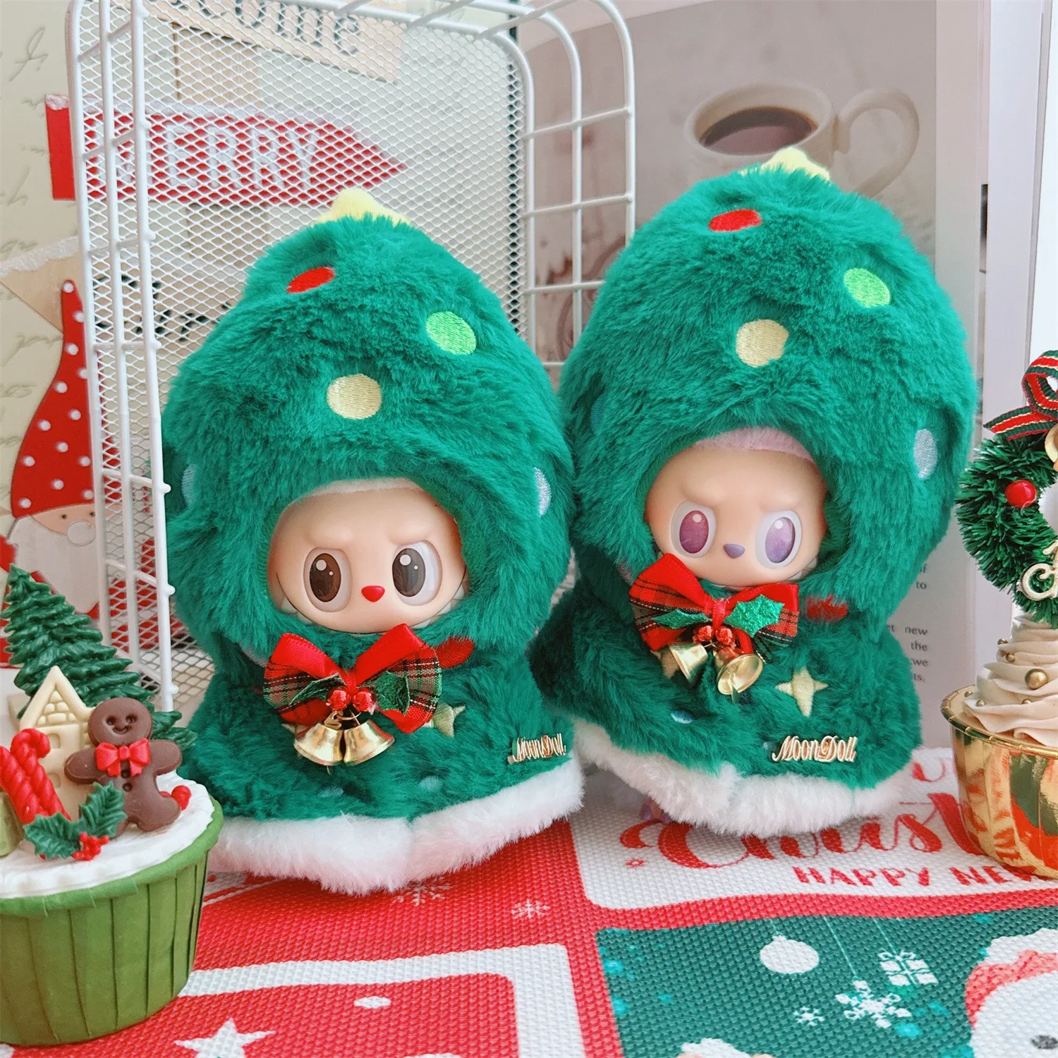 For 17cm Labubu Clothes Christmas Tree Headband Shawl Outfit Doll Accessories 10 Cm Doll Clothes Christmas Outfit