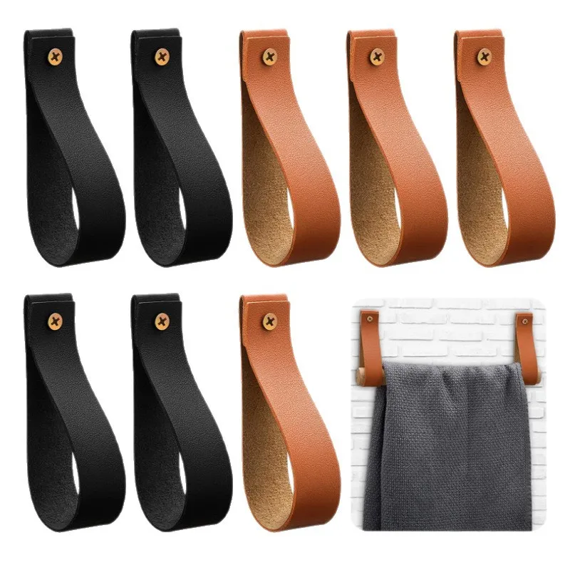 8pcs PVC Leather Pull Handles, Kids Anti-collision Cabinet Grips, Wall Towel Rack & Luggage Handles