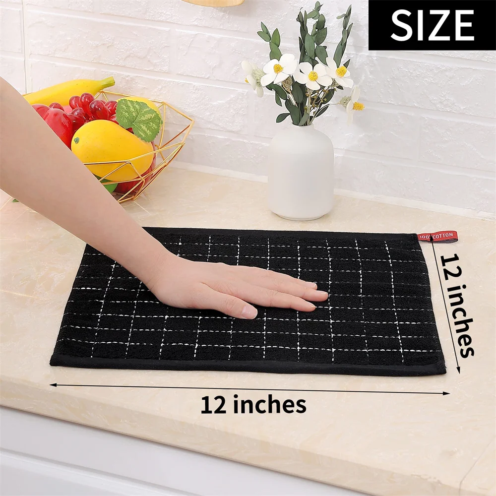 Homaxy 100% Cotton Kitchen Towels Checkered Dishcloth Super Absorbent Wash Towels Kitchen Towel Soft Microfiber Cleaning Cloth ﻿