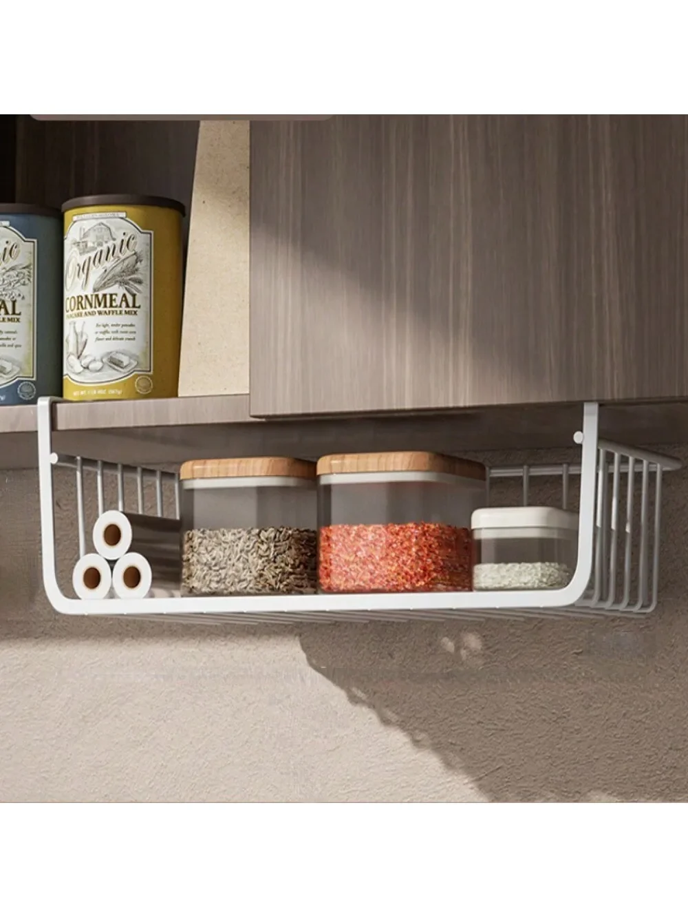 Kitchen Hanging Net Basket Metal Rack for Spices Dishes Seasonings Cabinets Desks Dormitories Bathrooms Kitchen Layered Storage