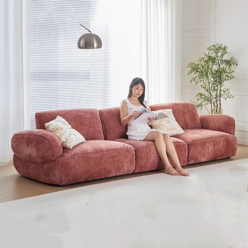 French living room mobile, backrest snail sofa, large sitting depth, small apartment three-person sofa
