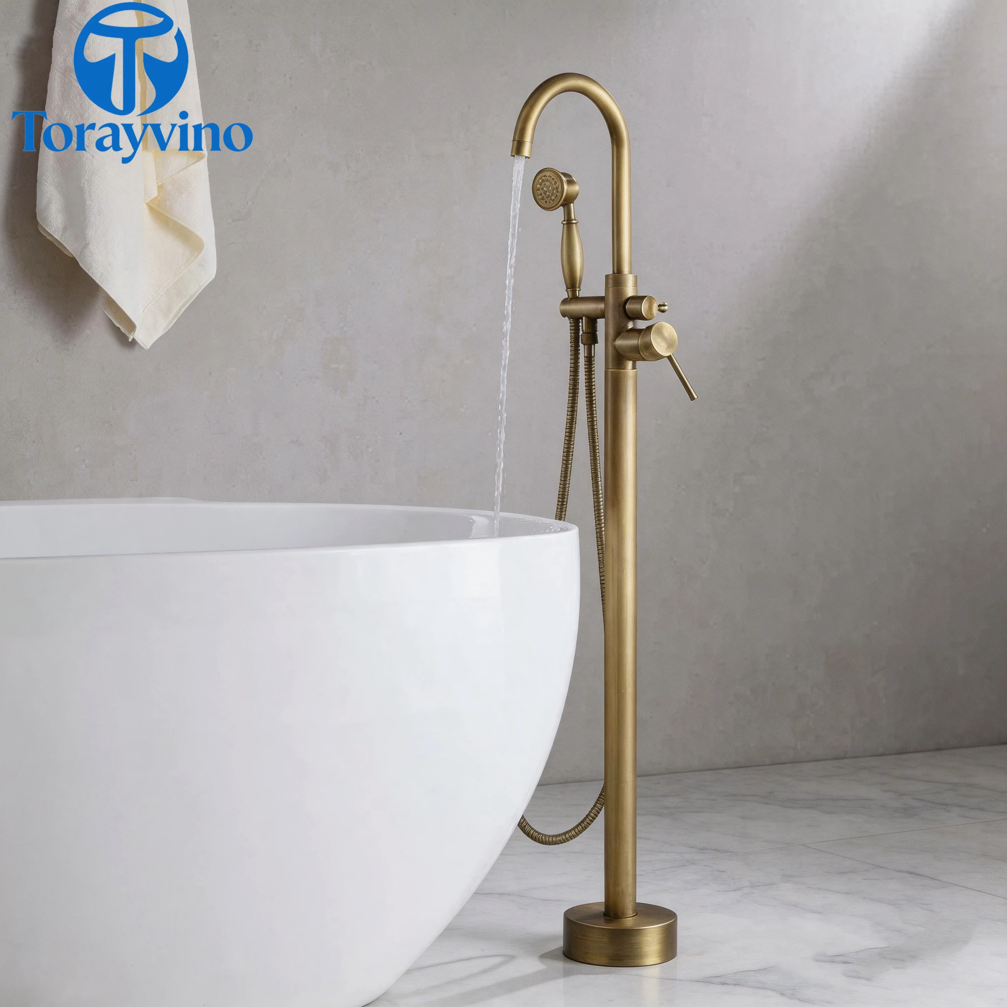 Torayvino Bathroom Classic Style Antique Brass Shower Systerm Bath Shower Faucet Set Freestanding Bathtub Shower Filler Mixer