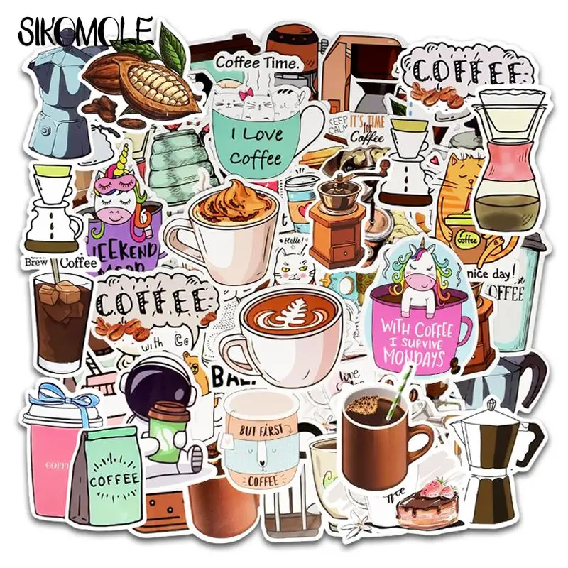 

10/30/50pcs Cute Cartoon Cup Of Coffee Stickers Girl Kawaii Laptop Bottle Bicycle Skateboard Luggage Decals Graffiti Sticker F5