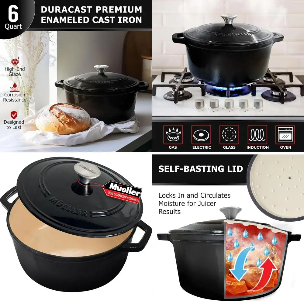 

6-Quart Cast Iron Dutch Oven, Enamel Coated, Oven-Safe to 500°F, Suitable for All Stovetops, Casserole Dish with Lid and Knob, B