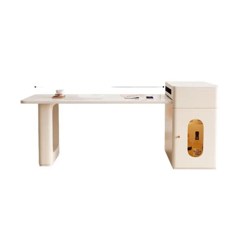 

cream wind island modern simple small apartment kitchen retractable French light luxury rock slab table