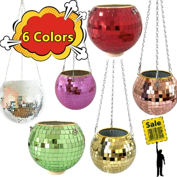 New Disco Ball Hanging Flower Pot Indoor Plants Bohemian Style Flower Planter Pots Rope Mirror Hanging Basket Garden Decor Vase