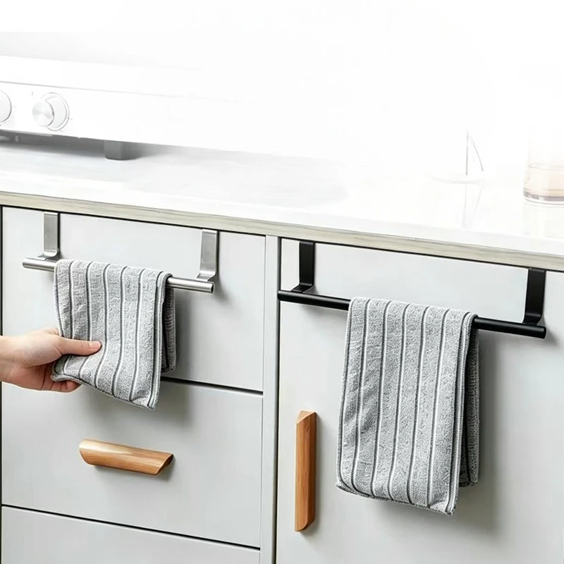 Hot ScalableTowel Rod Steel Metal Wire Over Cabinet Towel Rack Storage Bathroom Door Hanging Towel Rack Punch-free Rag Hanger