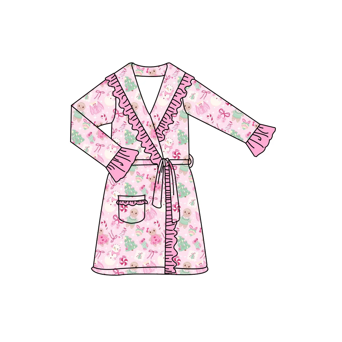 New Toddler Girls Pink Gingerbread Man Candy Outfits Kids Christmas Pajamas Dress Romper Robe Sleep Set view 4
