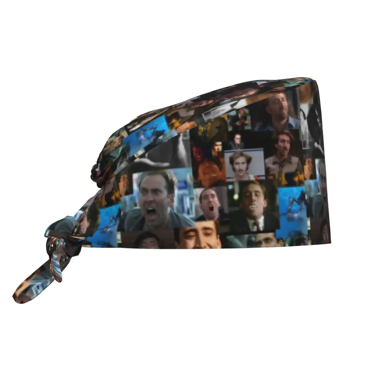 Nicolas Cage Face Collage Design Medical Staff Scrubs Hat Men Women For Chef Hat Scrub Caps