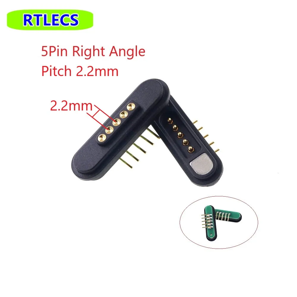 3A Magnetic Pogo Pin Connector 5 Positions Gold Plated Cable Wires Pitch 2.2 MM Spring Loaded Pogopin Male Female Contact Strip