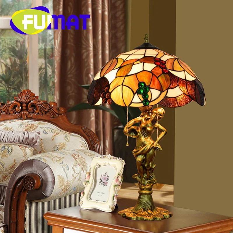 FUMAT Tiffany tawny grape table lamp retro style beauty art deco bar club living room study bedroom bedside gift office lamp