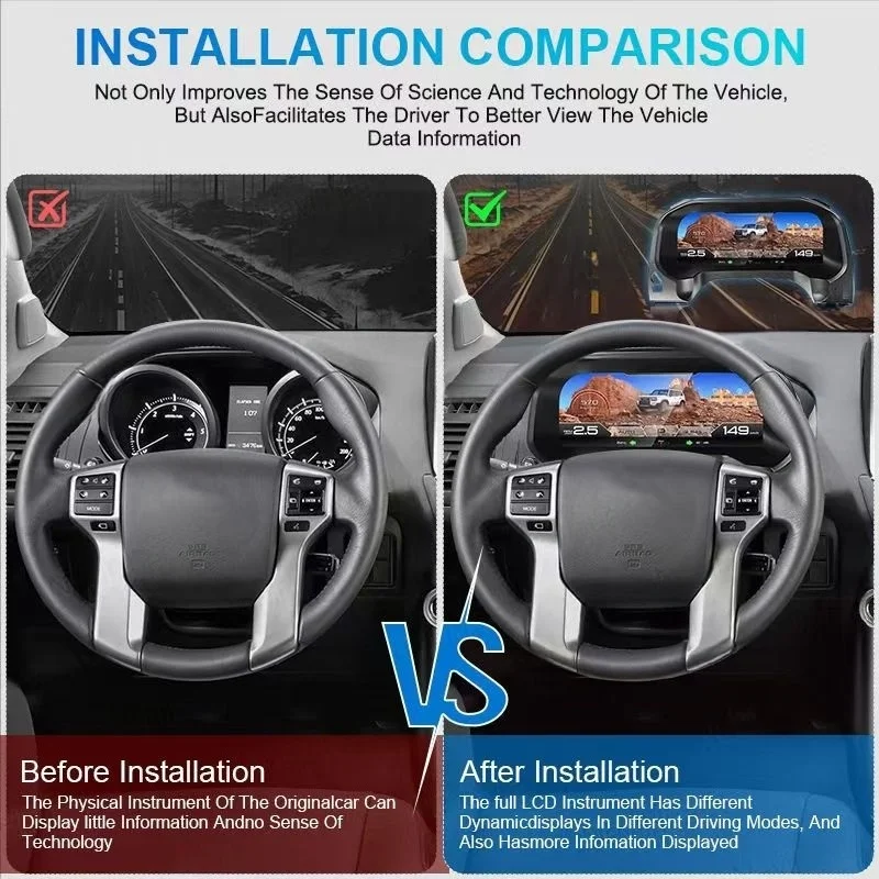 12.3Linux System Car Digital Cluster Virtual CockPit For Toyota Prado LC150/LC120 2004-2023 Speedometer LCD Dashboard Instrument