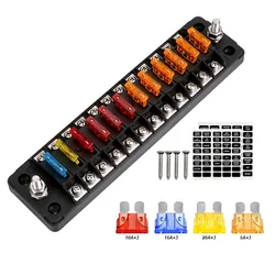 Excavator Marine Tractor 12 Way 12V Standard Circuit Car Fuse Box DC Electrical Waterproof RV auto blade fuse block With Cover