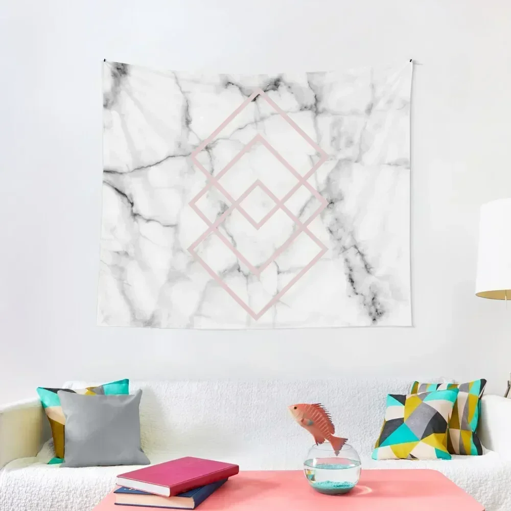 

Real White Marble Blush Pink Minimal Geometric Squares Tapestry Home Decorations Room Decoration Accessories Tapestry