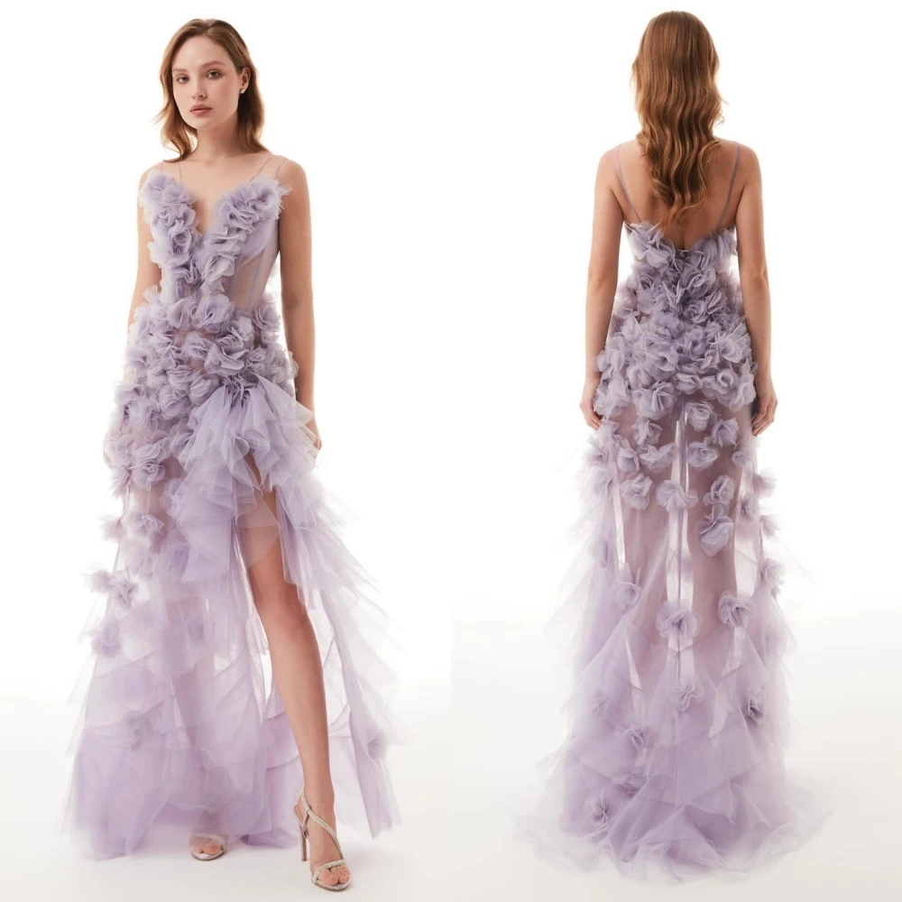 

Tulle Flower Pleat Party Straight Sweetheart Bespoke Occasion Gown Long Dresses