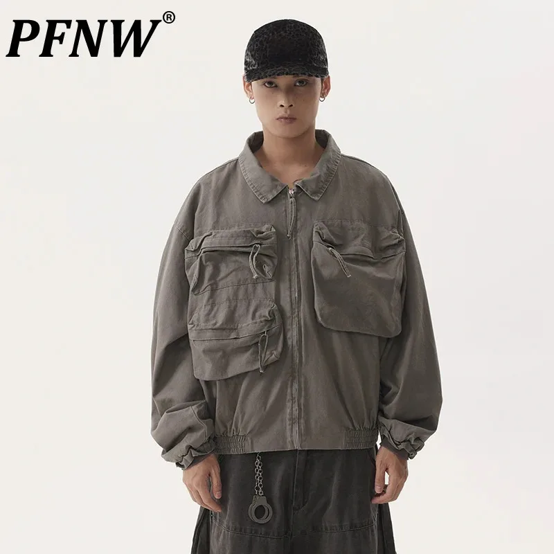 

PFNW American Men's Jacket Washed Large Multi Pocket Design Short Cargo Coats 2024 New Fashion High Street Autumn Tops 28W5054