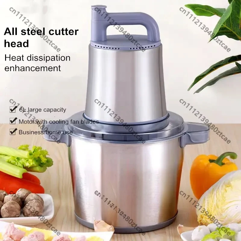 6L Stainless Steel Electric Meat Grinder Multifunctional Home Commercial Mincer 2 Speed Adjustable Kitchen Mixer Cutter