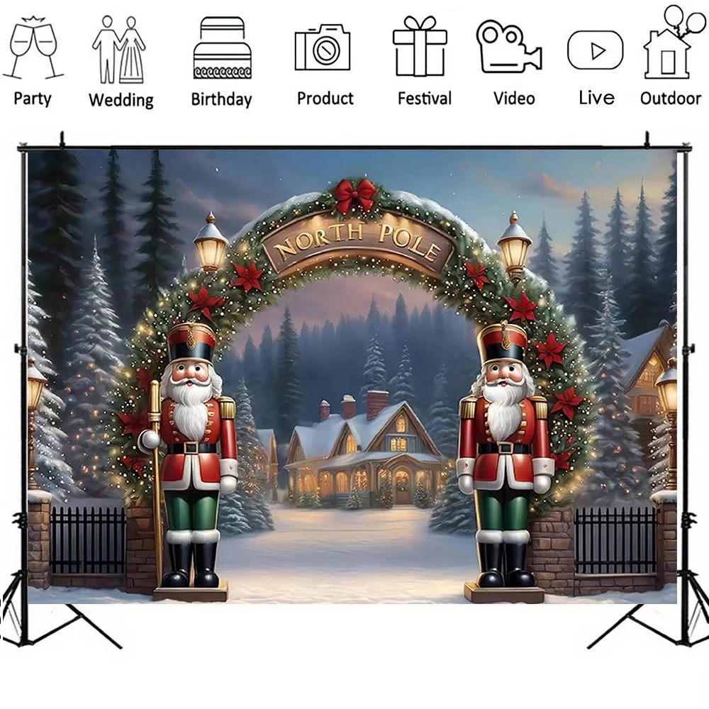 Nutcracker Soldier Backdrop North Pole Christmas Tree Snow Photography Background Family Xmas Eve Party Decors New Year Banner