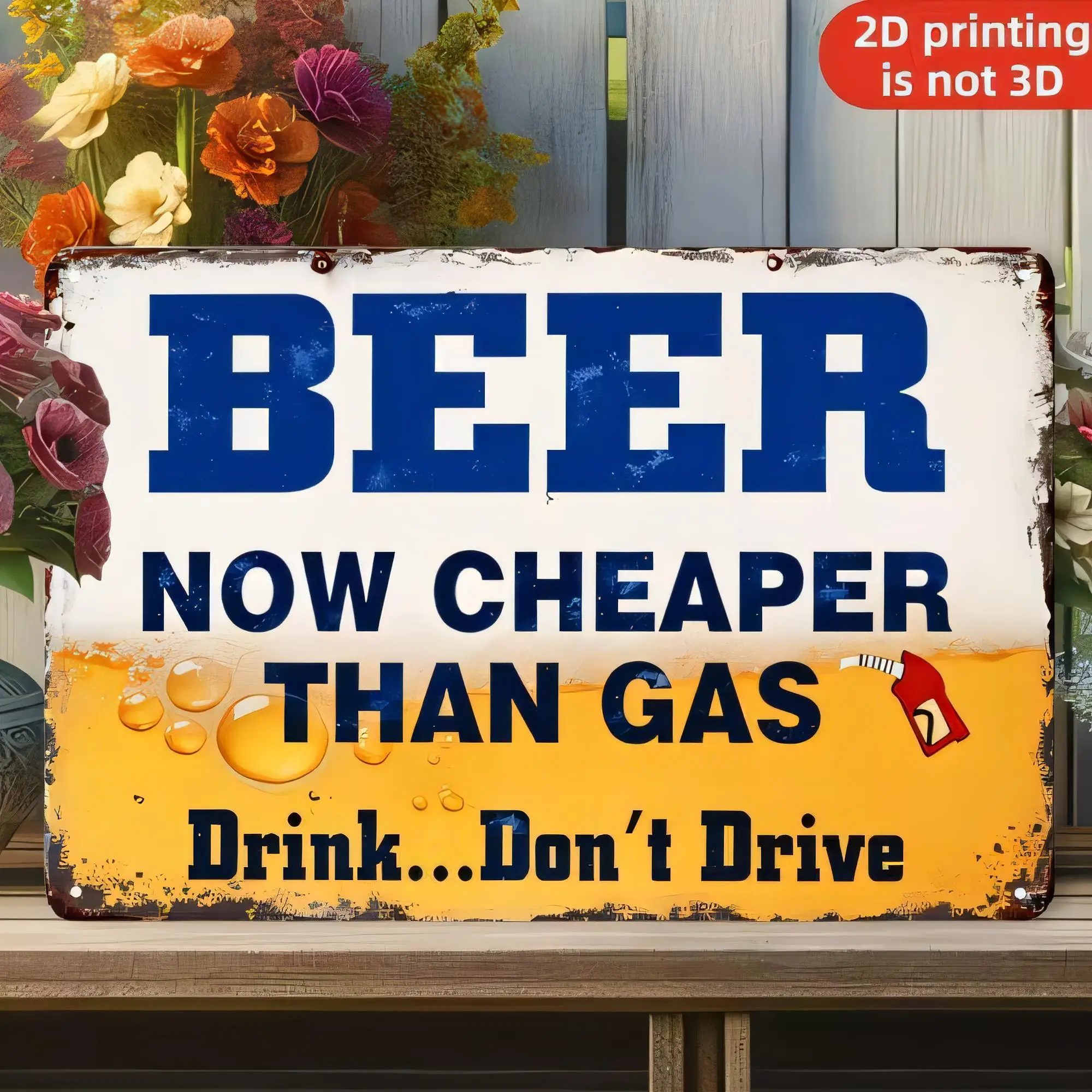 Tin Sign Beer Now Cheaper Than Gas Drink Don’t Drive Funny Pub Bar Man Cave Wall Decor Retro Metal Poster   Artwork for Gara