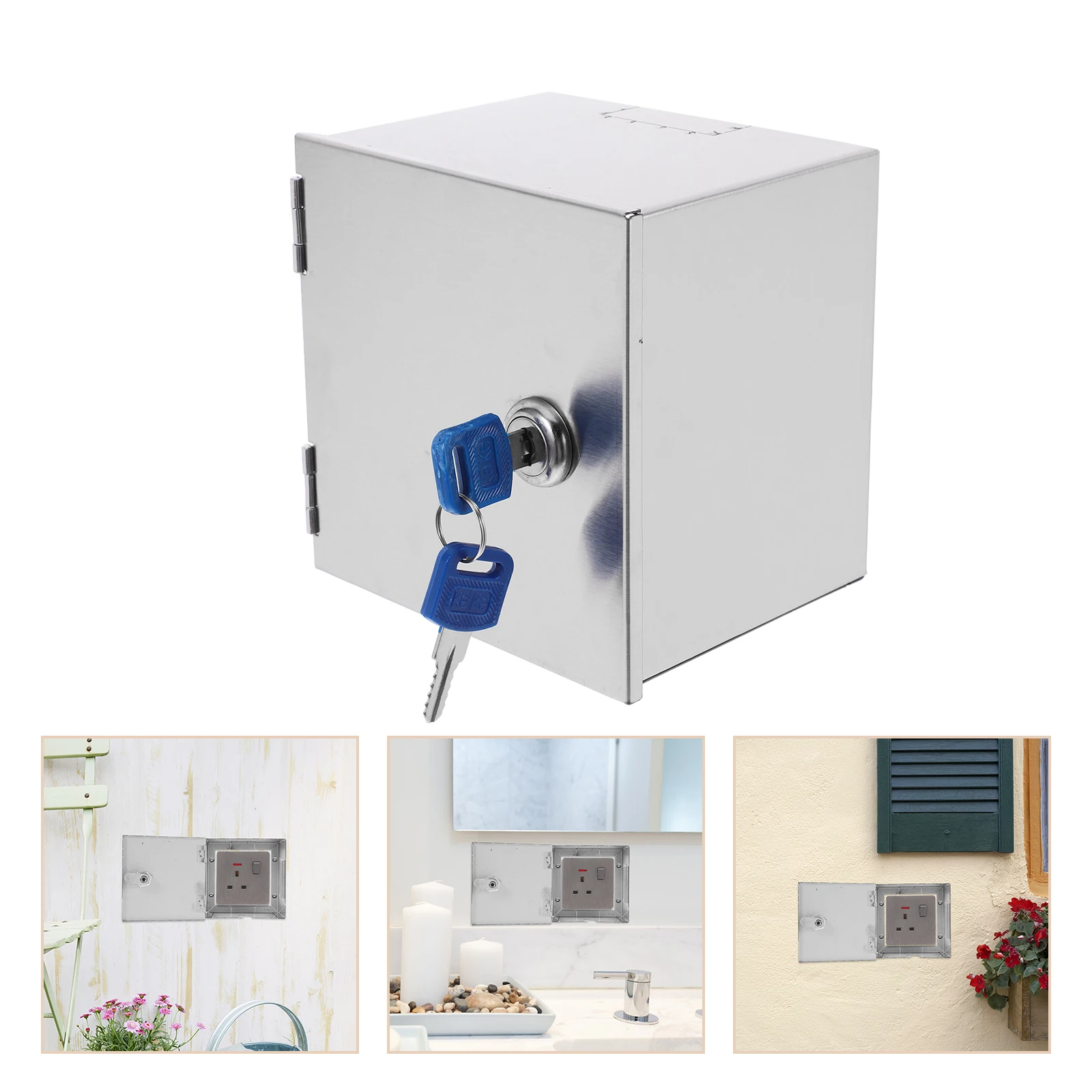 صندوق حماية مقبس مضاد للسرقة من الفولاذ المقاوم للصدأ قابل للقفل عالي التحمل، غطاء مخرج كهربائي خارجي مقاوم للعوامل الجوية وآمن