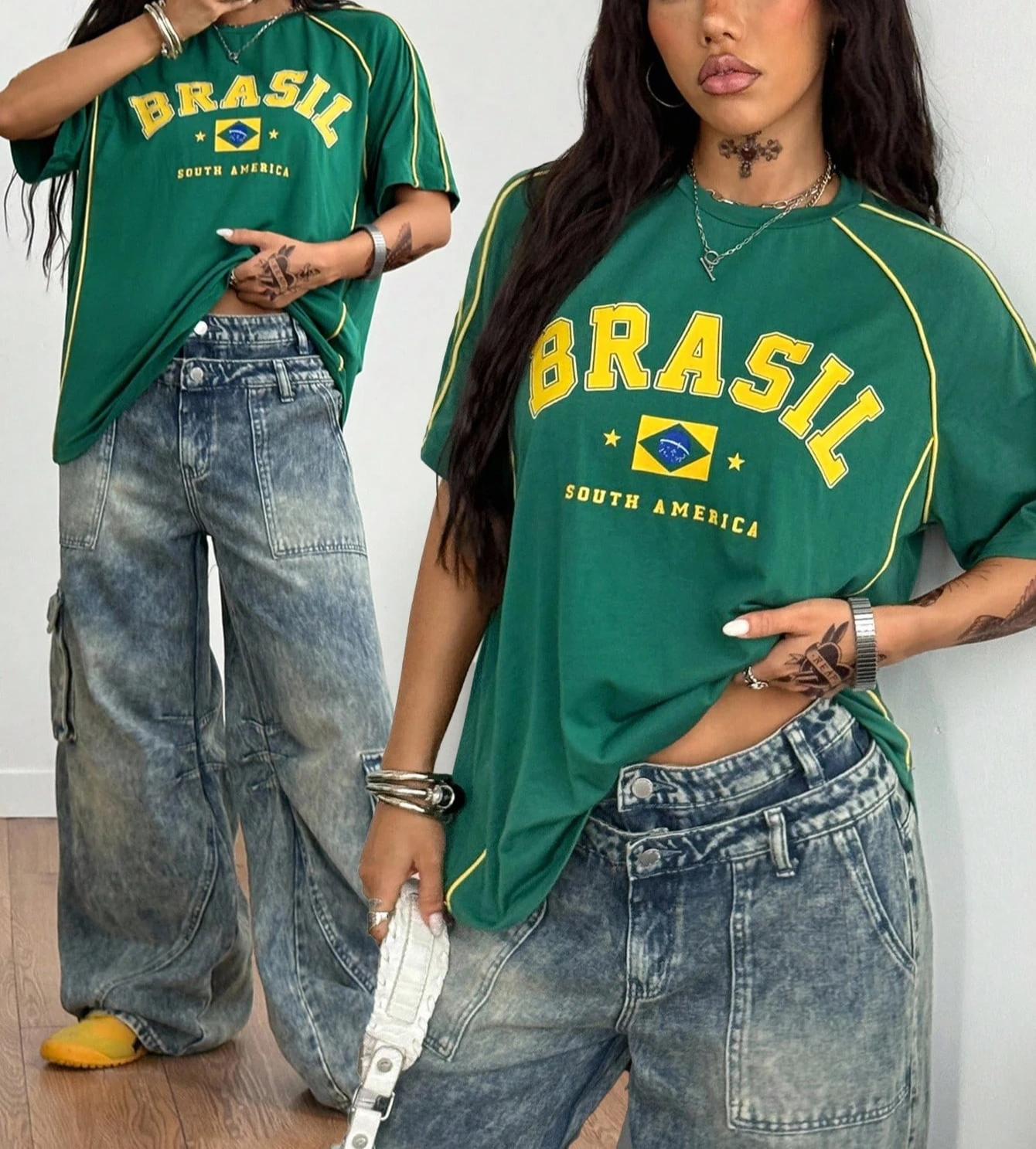 Fashion Women Short Sleeve Tops Brazil Style 3D Print Casual Sports T-Shirt Breathable Football Fans Tee Casual Sexy Streetwear