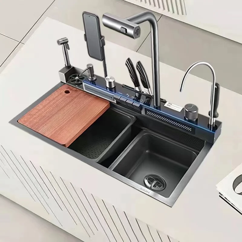 New Design 304 Multifunction Kitchen Sink Stainless Steel with Digital Display Piano Key Multifunction Kitchen Water Sink