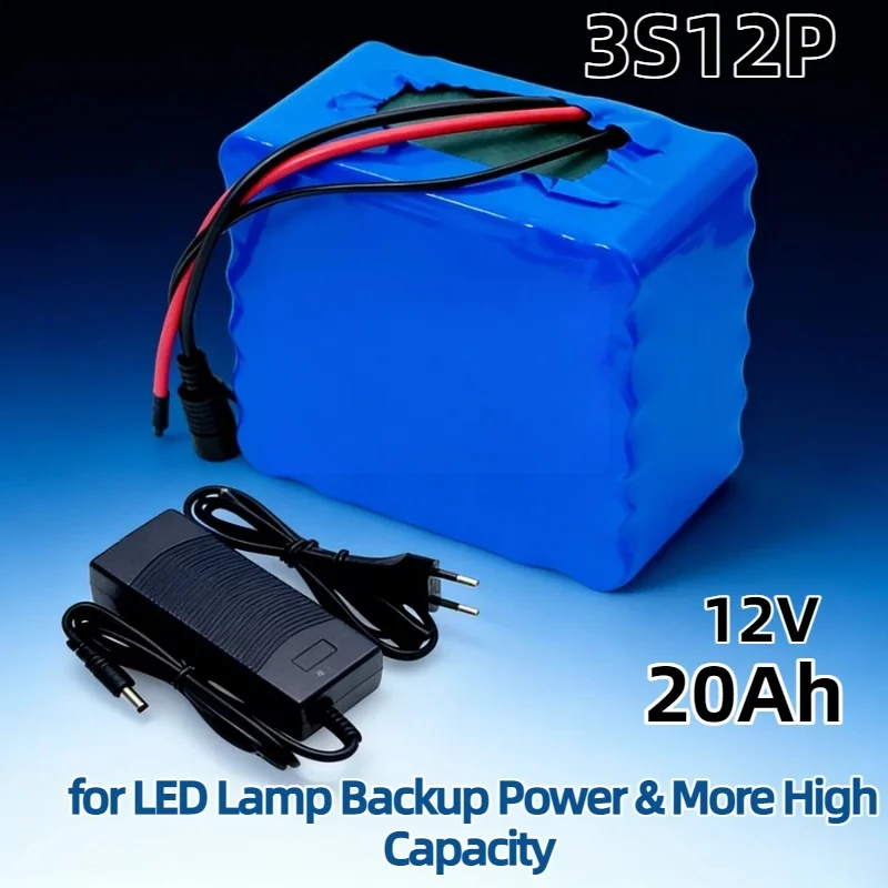 

New12V 30Ah Portable Li-Ion Battery 3S12P–Rechargeable with 12.6V 3A Charger for LED Lamp Backup Power&More Durable Power Supply