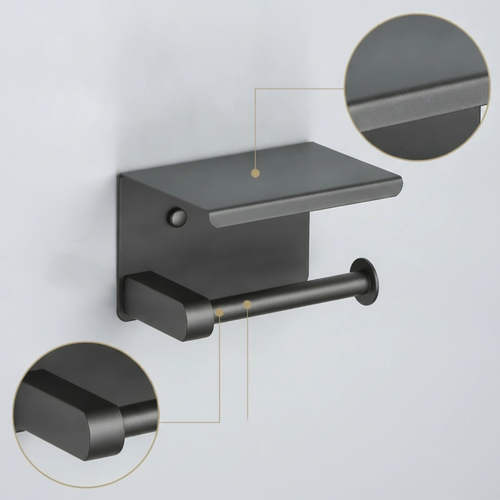 Wall-Mount Toilet Tissue Holder with Shelf Compact Toilet Tissue Holder with Shelf Bathroom Accessory Space-Saving Hardware