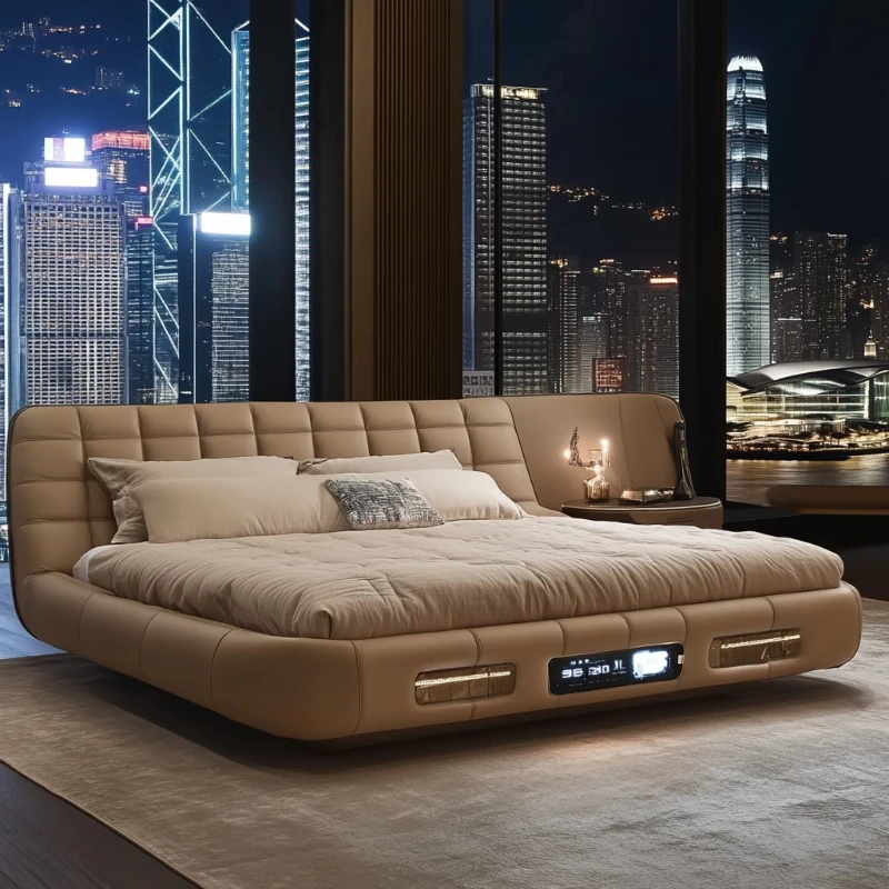 High-end atmospheric leather double bed simple double multi-function bed leather bed master bedroom light luxury high-end