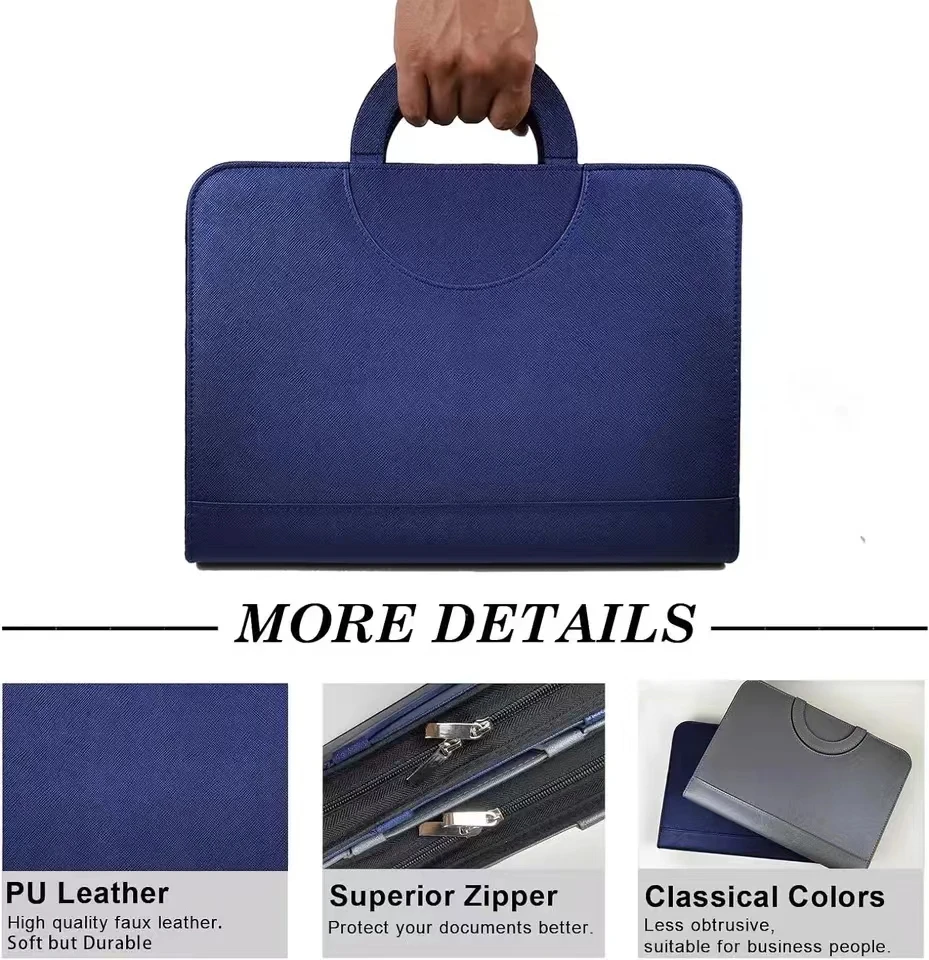 Leather Multifunctional A4 Conference Folder - Business Stationery Contract File Organizer with Zipper And Card Holder