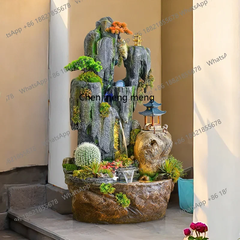 Water curtain wall, flowing water wall, waterfall landscaping, circulating water, tank entrance opening, lucky feng shui wheel