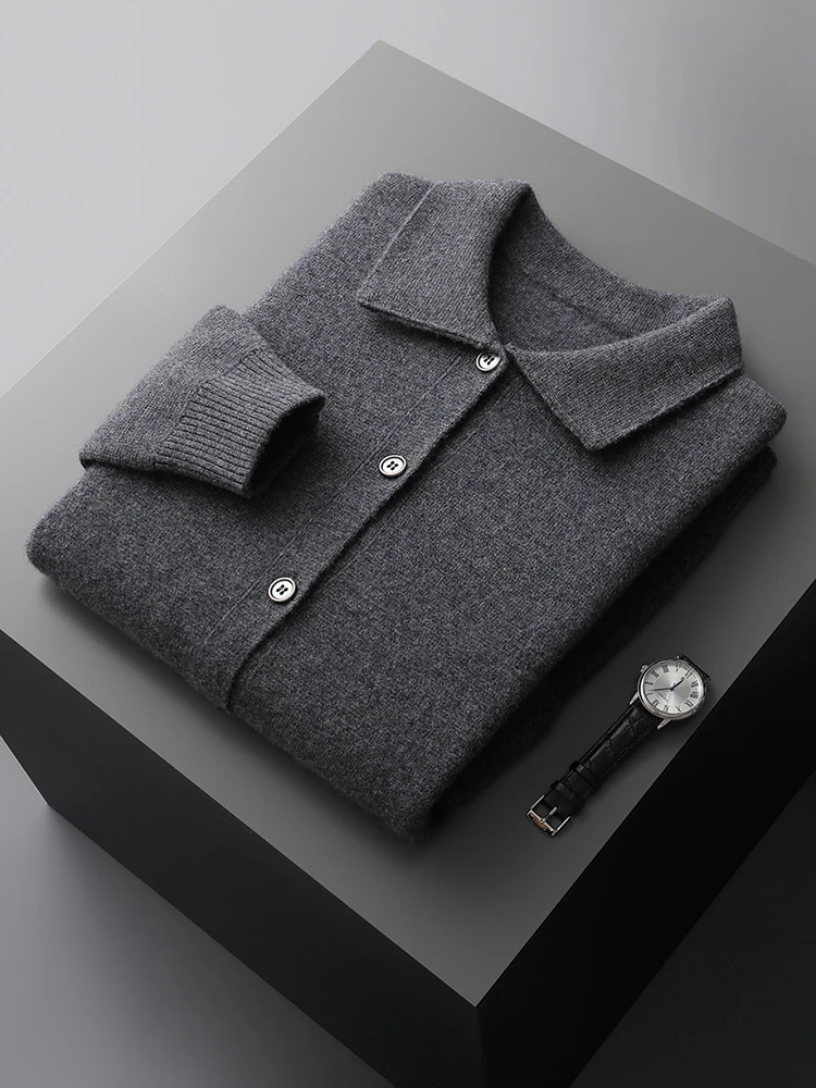 Choice Men Wool Sweater Coat Casual Autumn Winter Thick POLO Collar Cardigan 100% Merino Wool Knitwear Fashion Cashmere Jacket