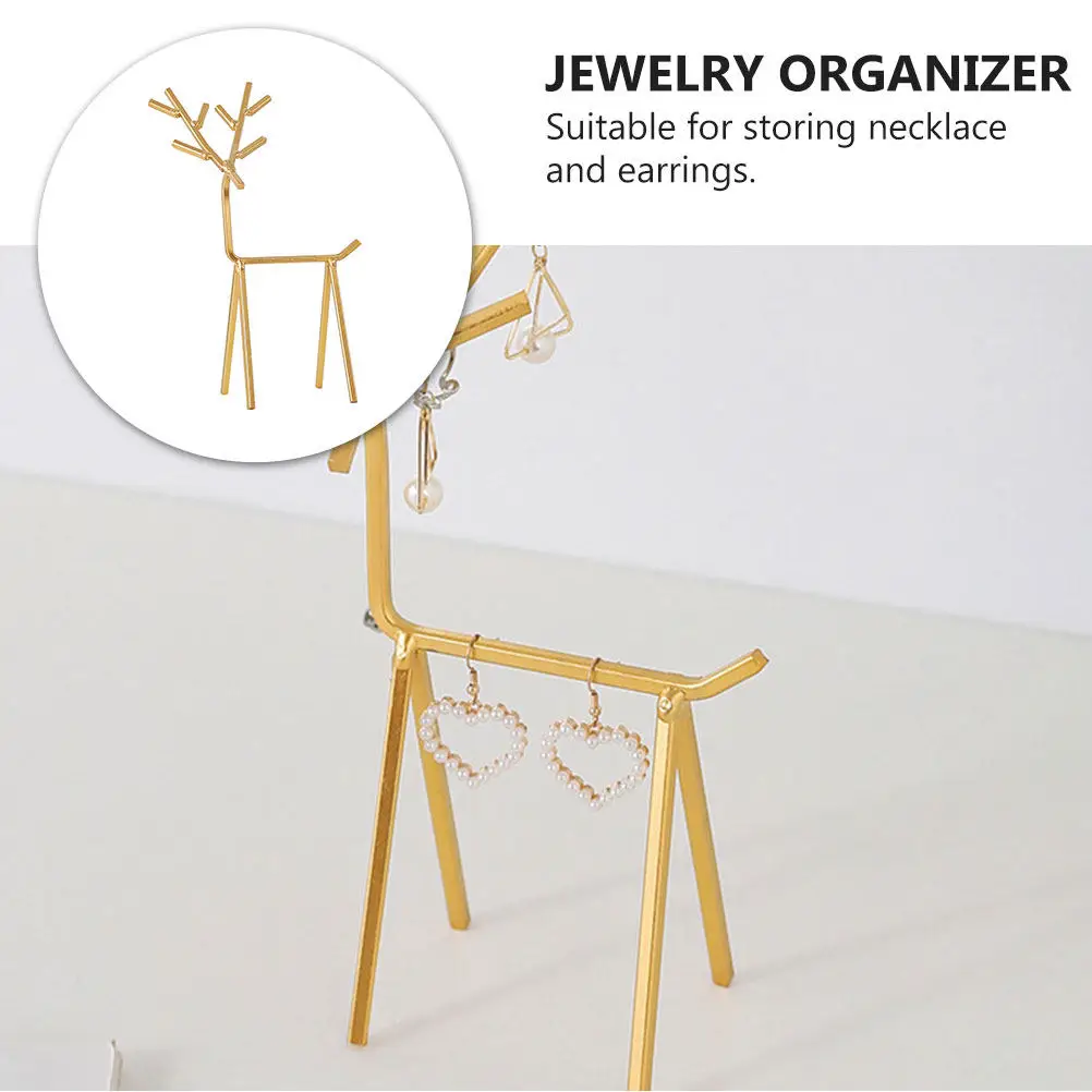 

1Pcs Golden-Toned Metal Deer Jewelry Holder Display Stand for Earrings Necklace Organization Desktop Decor Creative Home Office