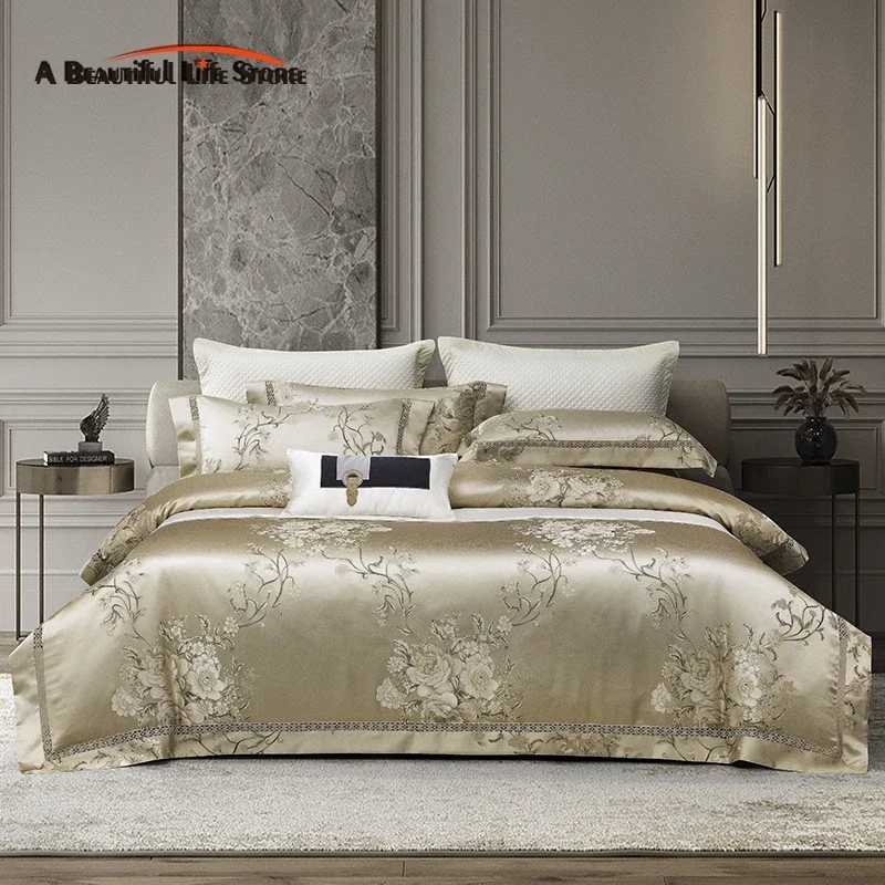 Egyptian Cotton Bedding Set, Luxury Peony Flowers Satin Jacquard, Soft Silky Duvet Cover, Bed Sheet or Bedspread, Pillowcases