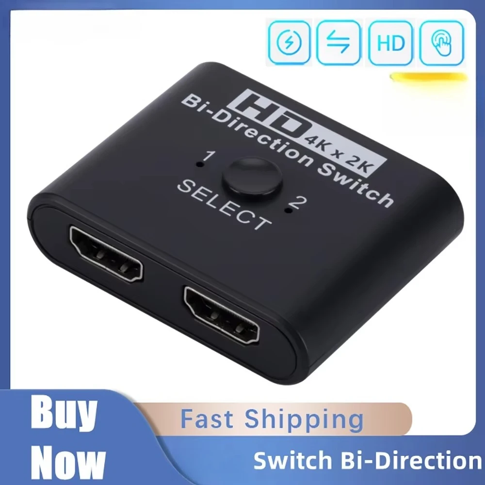 2Port Bi-Directional Video Audio Switch Splitter 4K UHD Bidirectional Signal Switcher Adapter for TV Monitor Projector PC Laptop