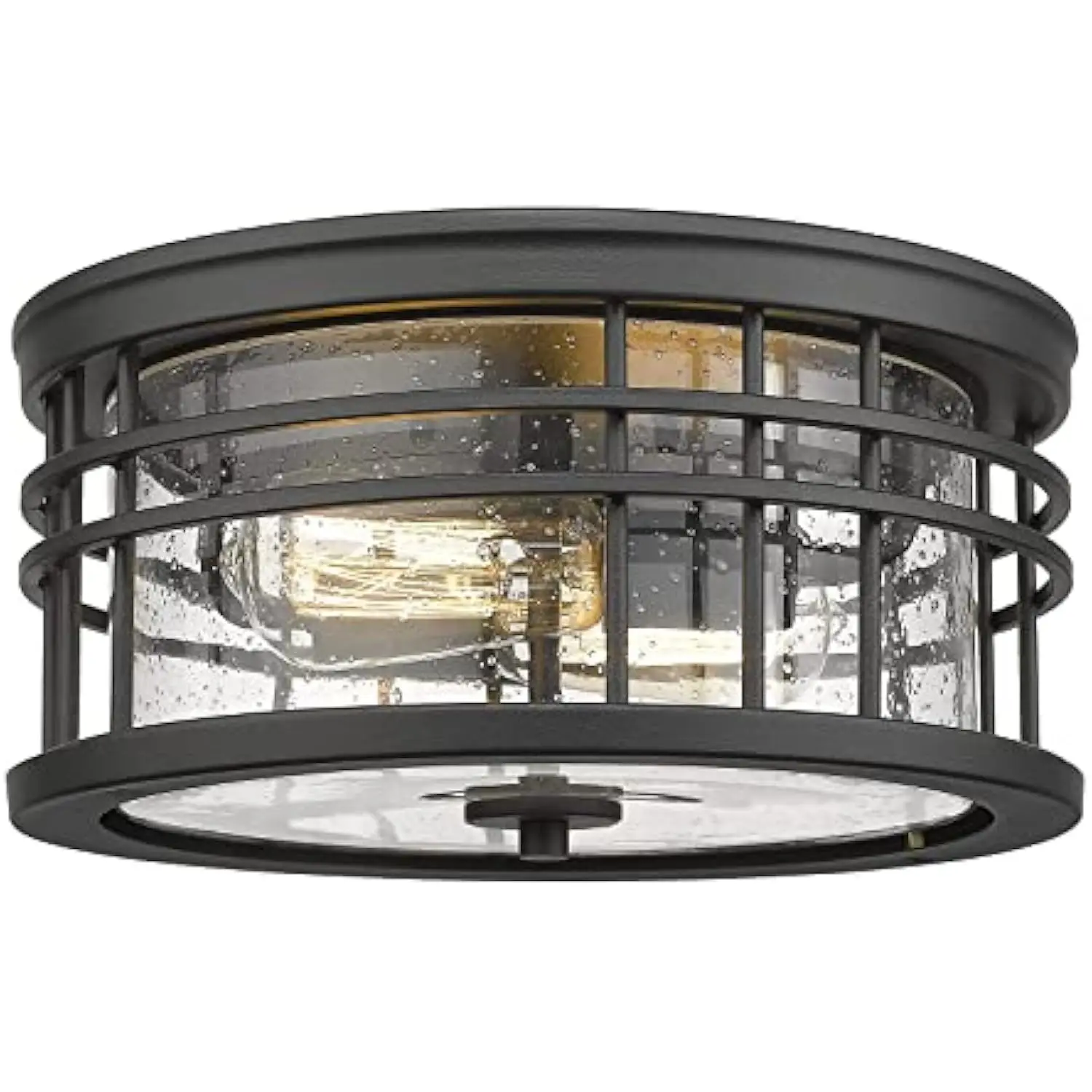 

Industrial Ceiling Light, Farmhouse Flush Mount Ceiling Light 12 Inch, Black Finish with Seeded Glass, Zw01-F Bk-R
