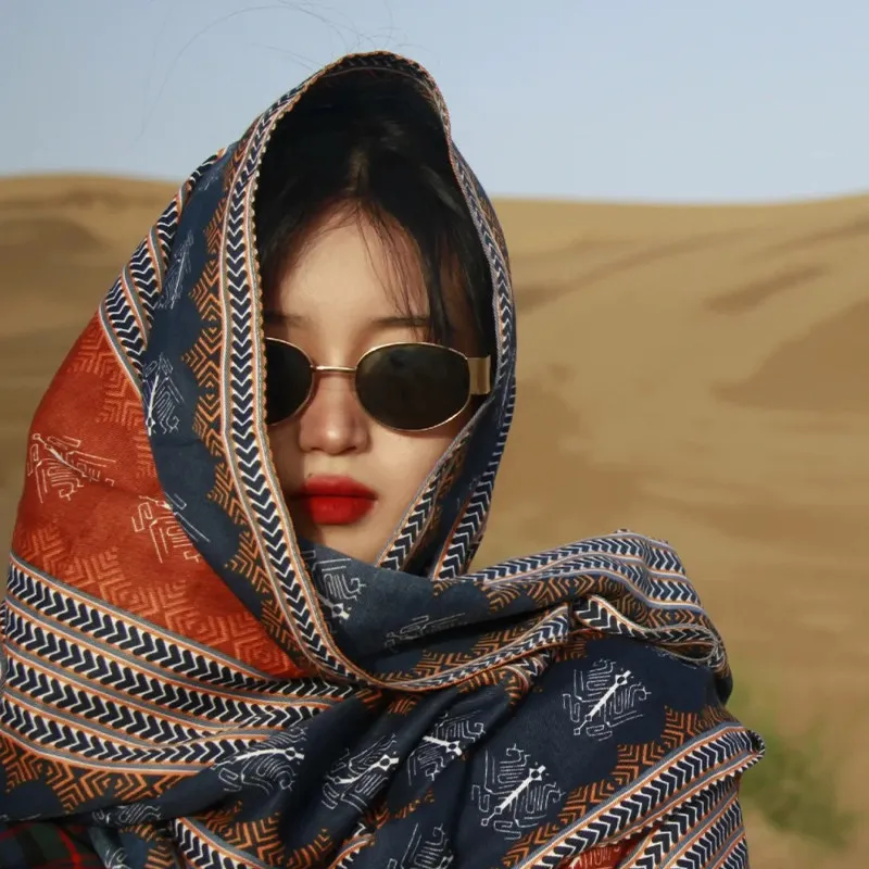 Summer Desert Travel Lightweight Cotton Linen Scarf Women's Scarf Shawl Sun Protection Lake Salt Desert Style Ethnic Trend