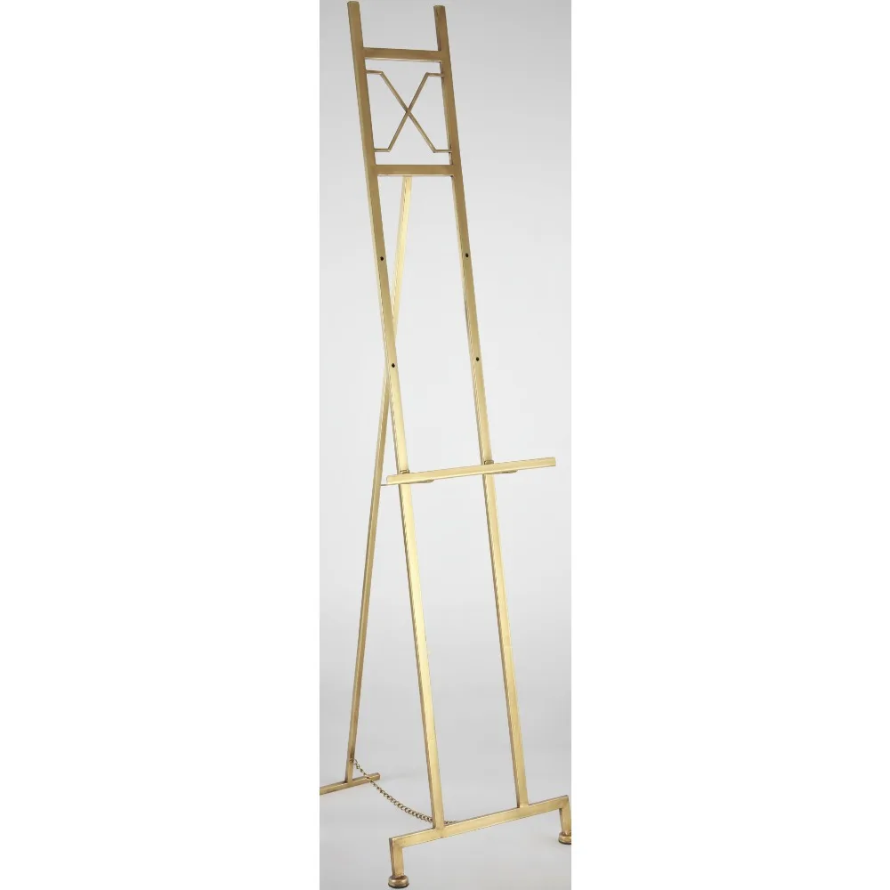 Large Adjustable 3-Tier Metal Display Easel Stand Gold Floor Standing with Chain Support for Art Decor
