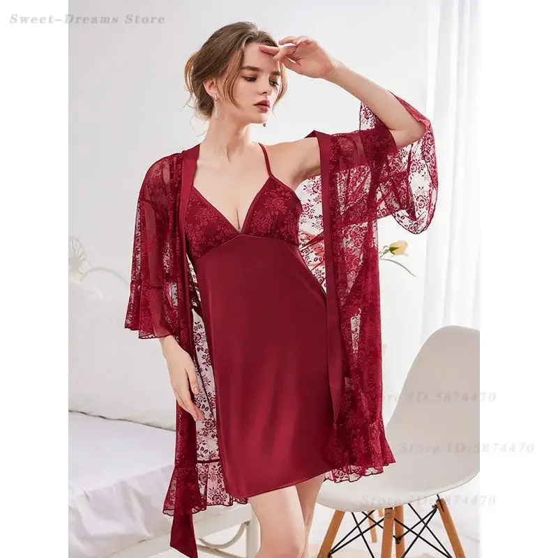 

Новый комплект: ночная сорочка и халат из сатина, летняя сексуальная прозрачная сетчатая кимоно-халат, ночная сорочка на бретельках, домашнее платье, одежда для отдыха