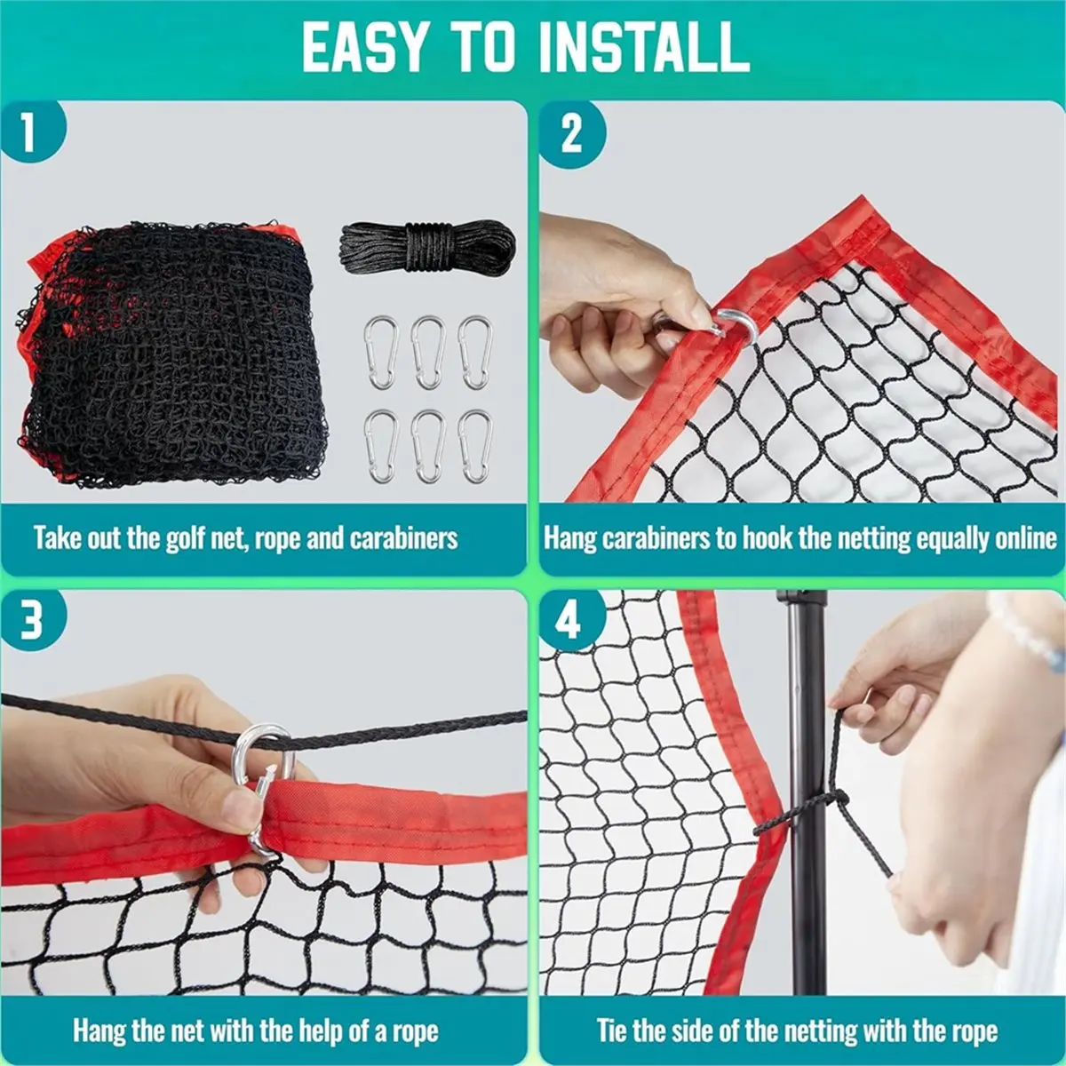 (AD12) 10FT Golf Practice Net Outdoor Golf Hitting Net with Nylon Rope & Carabiners,Sports Netting for Baseball, Soccer, Hockey