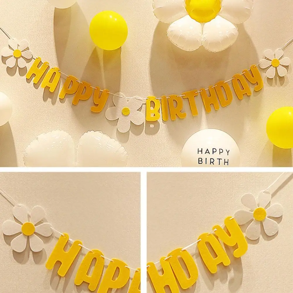 

New Baby Shower Daisy Happy Birthday Banner White Flower Flag Sign Garland Decoration Happy Daisy Birthday Birthday Yellow F7D5