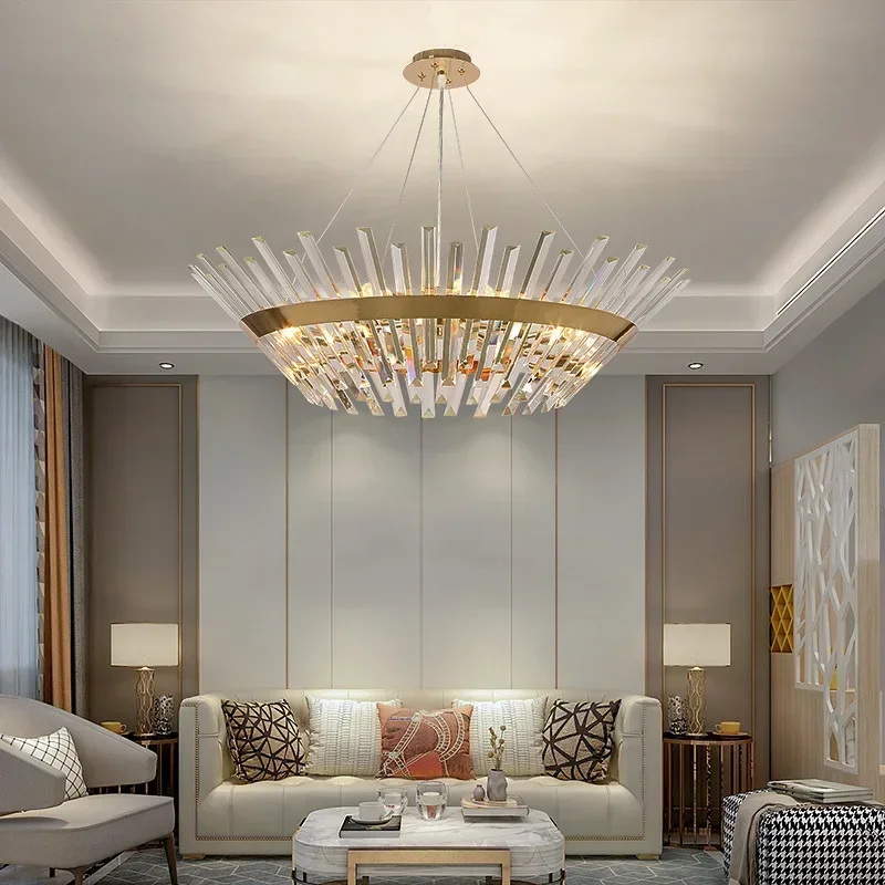 

Modern K9 Crystal Luxury Ceiling Chandelier Home Decor Nordic Led Lustres Stainless Steel Hanging Lamp for Dining Room Bedroom